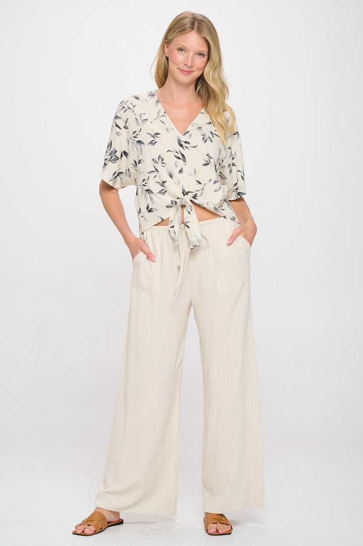 Linen Adjustable Straight Leg Pants with Pockets-4