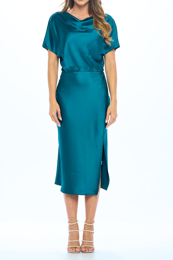 Satin Stretch Print Dress with Slit-3