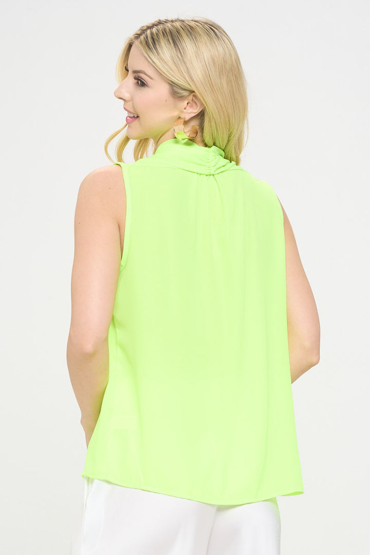 Solid V neck Top with Drape Neckline-3