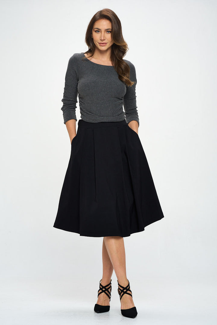 Striped Roundneck Top with Scrunched Sleeves-3