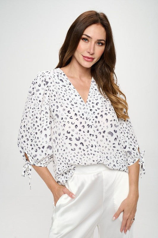 Print Top with Self Tie Sleeves-0