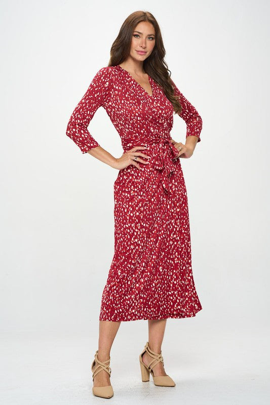 Brushed Knit Print V neck Jersey Wrap Maxi Dress with Tie-1