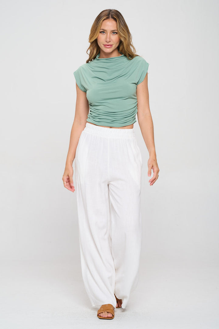 Mock neck Short Sleeve Ruched Crop Top-4