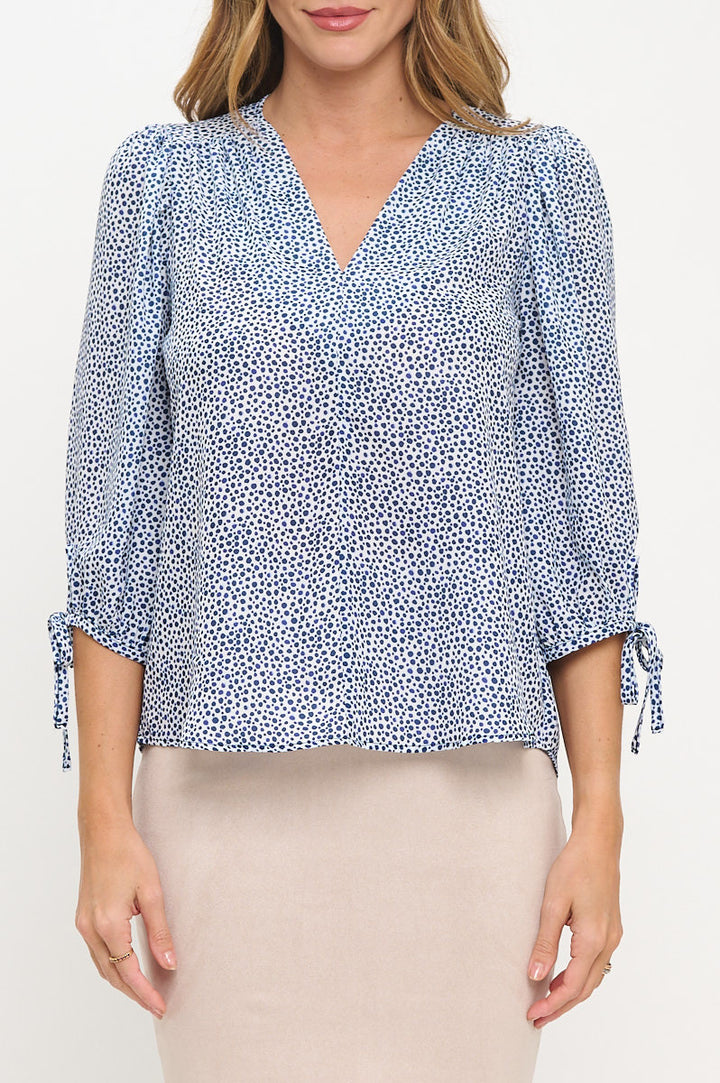Polka Dot V neck 3/4 Sleeve Top-1
