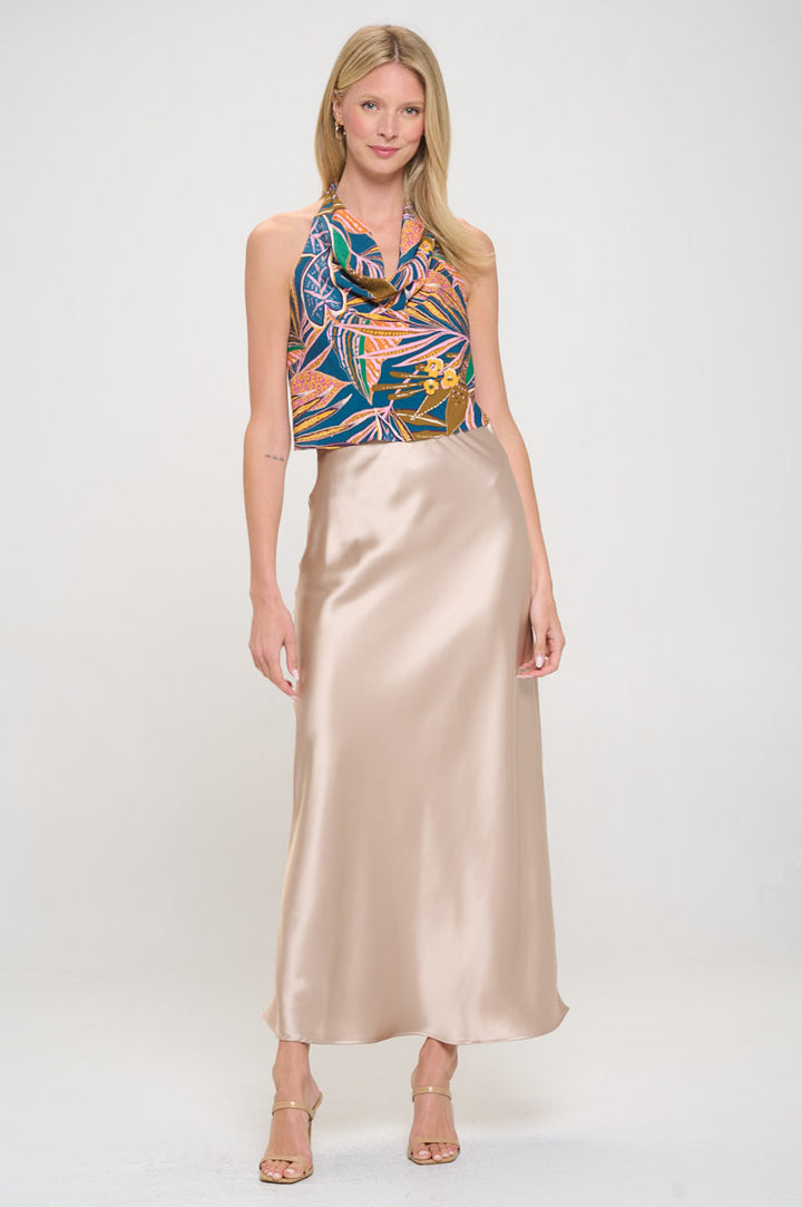 Tropical Leaf Print Halter Neck Backless Top-4