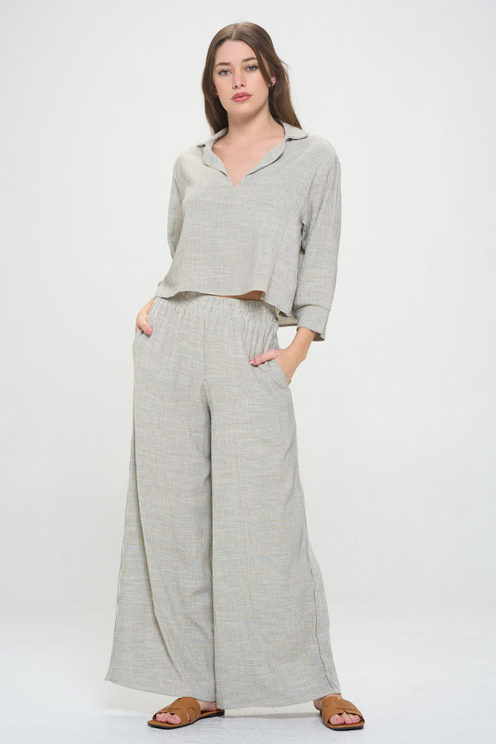 Cotton Striped V neck Collared Crop Top-1