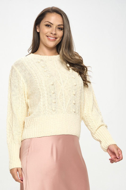 Knit Round neck Pullover Sweater with Braid Detail-2