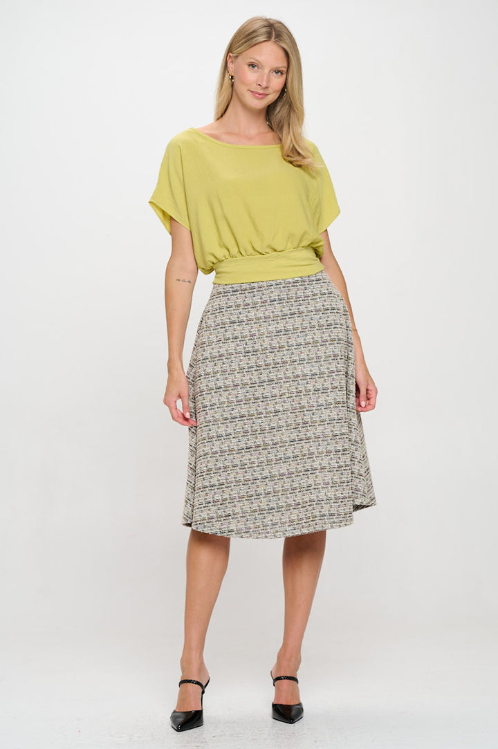 Solid Flowy Short Sleeve Top with Smock Bottom-4