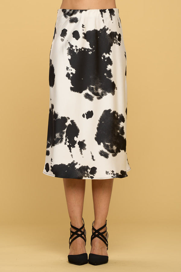 Cow Print Satin Midi Skirt-0