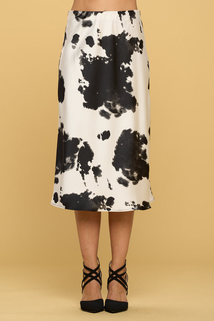 Cow Print Satin Midi Skirt-0