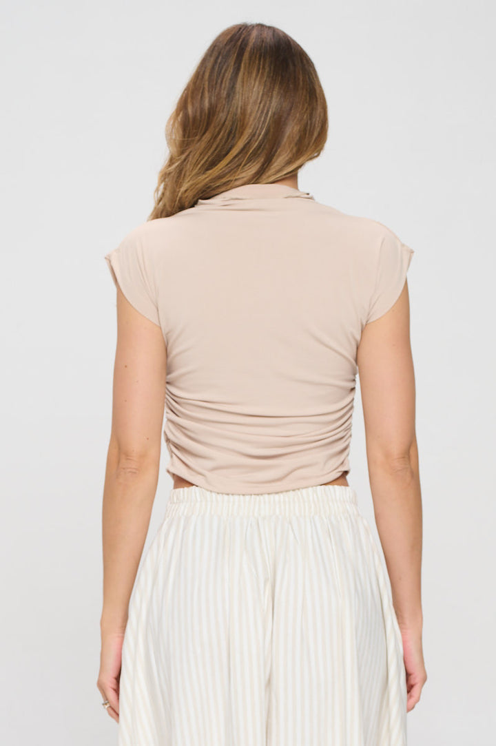 Mock neck Short Sleeve Ruched Crop Top-3