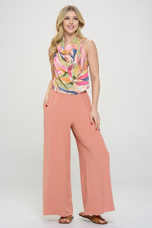 Tropical Leaf Print Halter Neck Backless Top-4