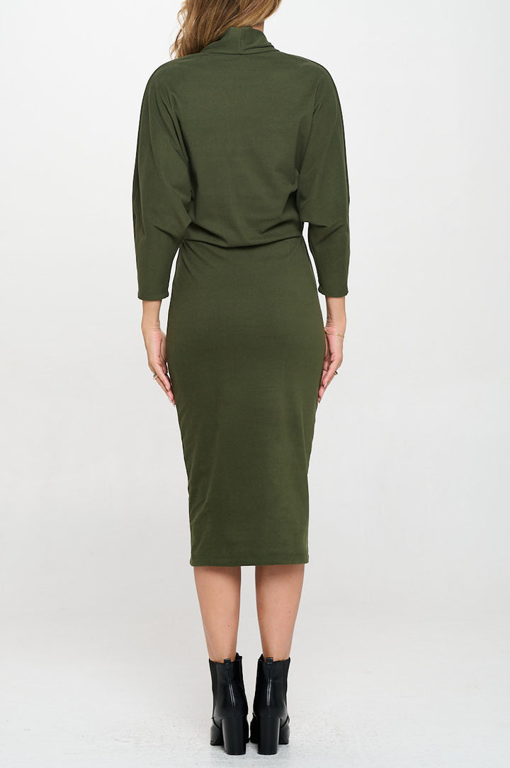 Suede Solid Dolman Sleeve Midi Bodycon Dress-4