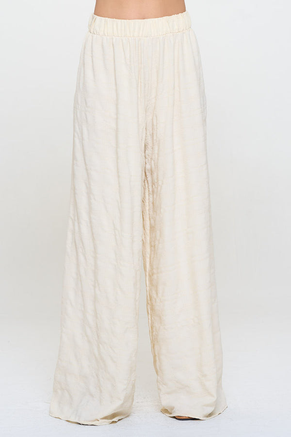 Textured Wide Leg Pants with Elastic Waistband-0
