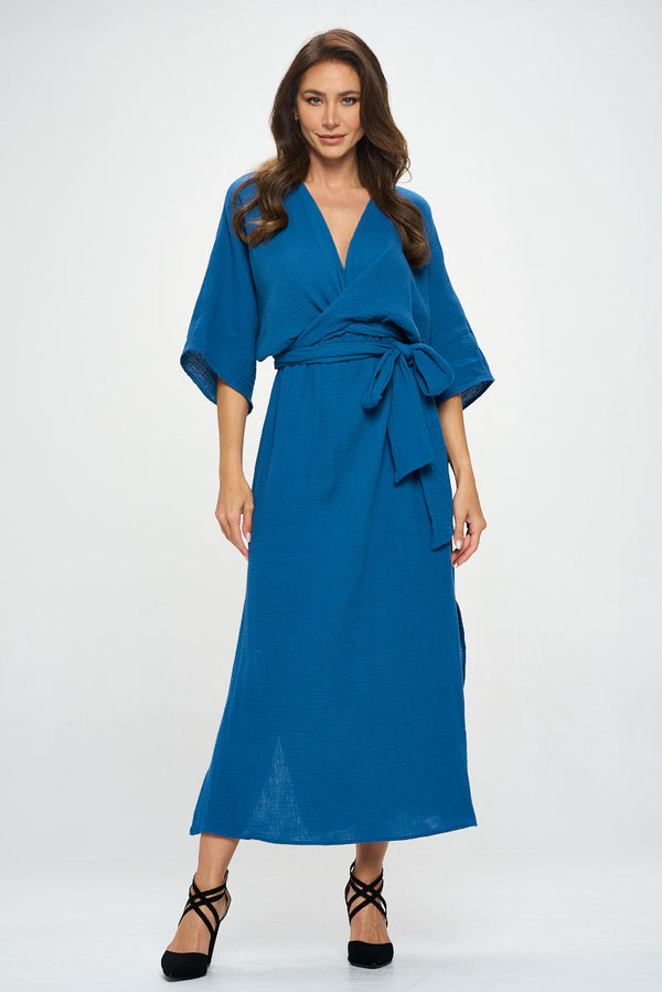 Solid Kimono Style Maxi Dress with Tie-0