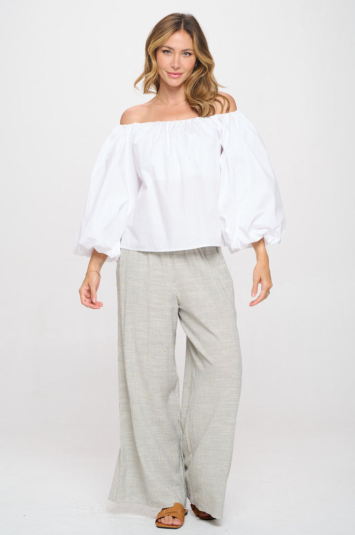 Heavy Cotton Poplin Versatile Top with Puff Sleeve-1
