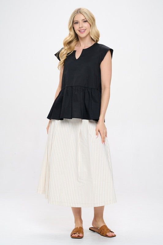 Cotton V neck Short Sleeve Top with Tiered Hem-4