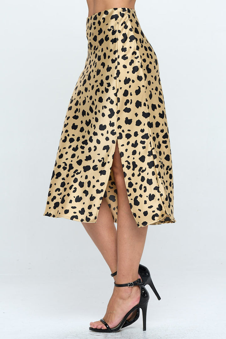 Satin Leopard Print Midi Skirt with Slit-1