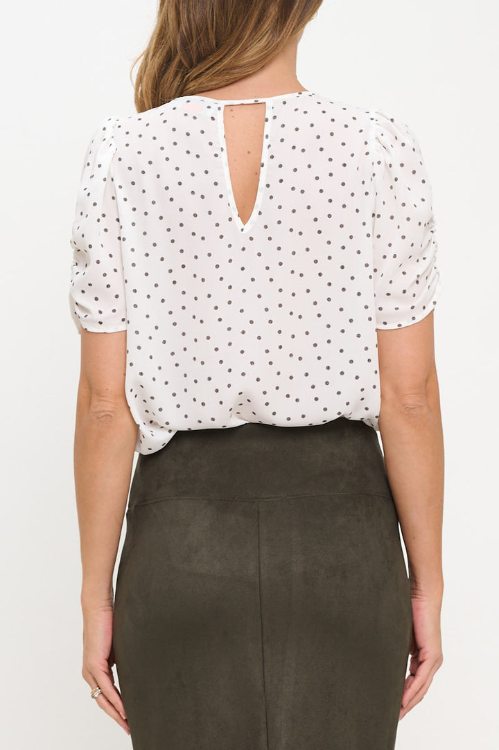 Polka Dot Semi Sheer V neck Top-3