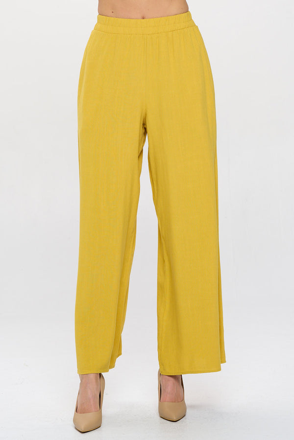 Solid Linen Wide Leg Pants with Pockets-0