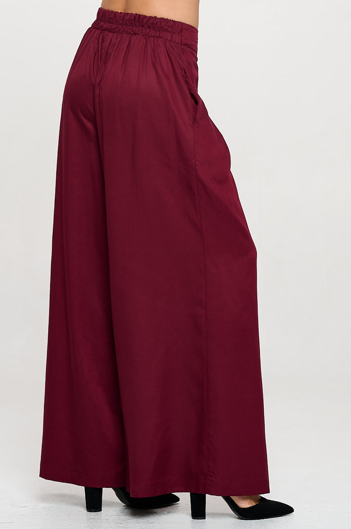 Tencel Solid Wide Leg Pants with Pockets-2
