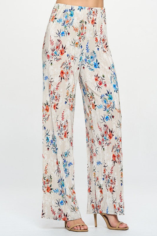 Print Plisse Straight Pants-0