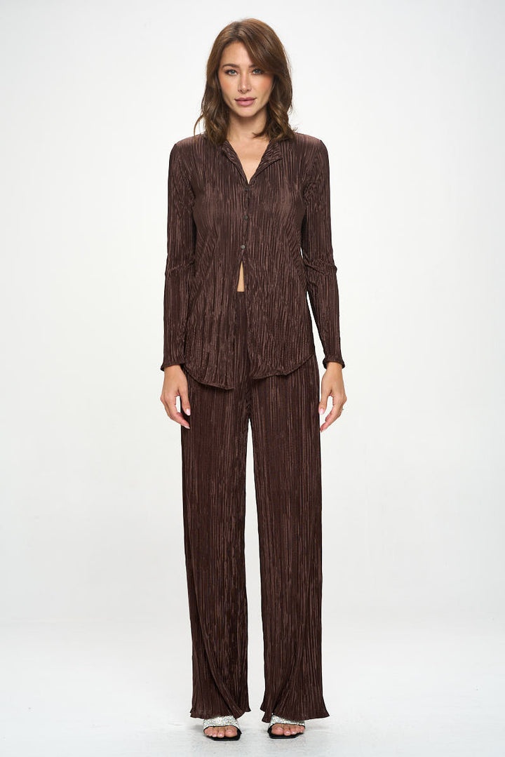 Plisse Solid Button Down Top with Collar-4