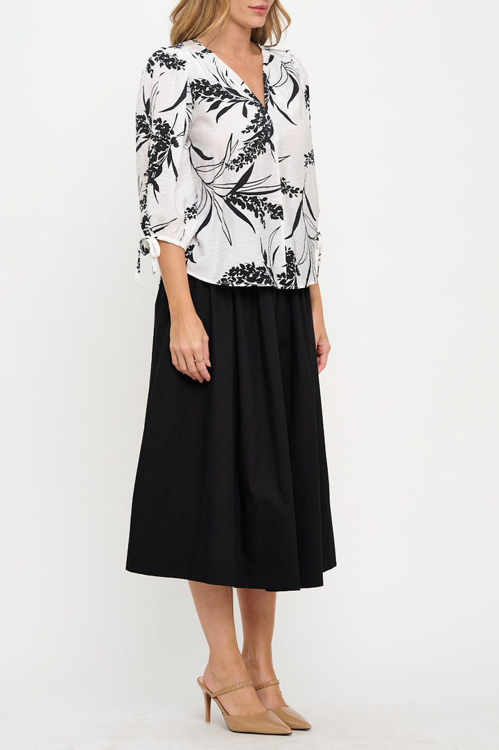 Floral Print V neck Top with Sleeve Tie-2