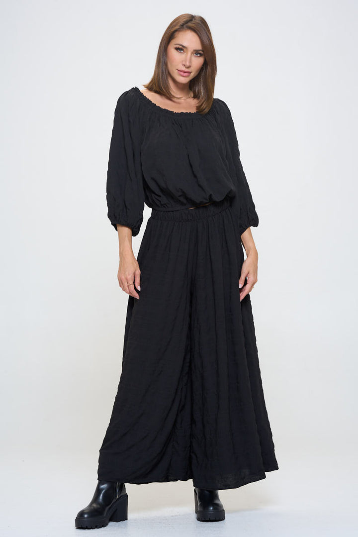 Textured Off the Shoulder Top with Balloon Sleeve-3