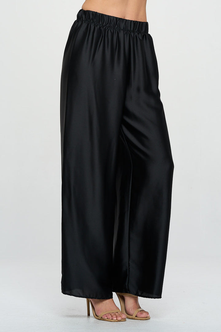Stretch Satin Pants w/ Elastic Waist-1