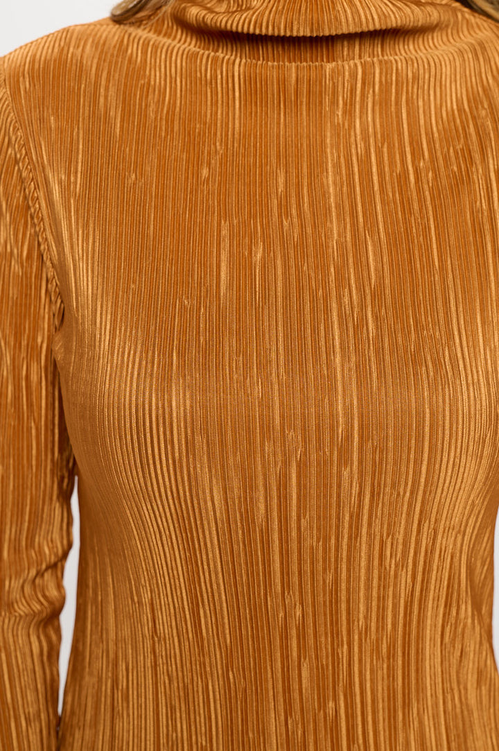 Plisse Long Sleeve Mock Neck Top-1