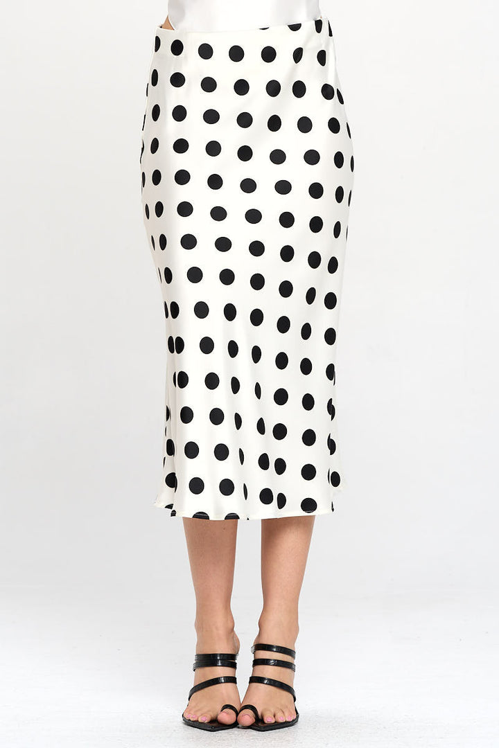 Polka Dot Satin Midi Skirt-0