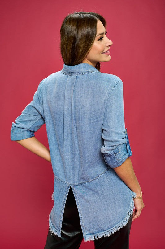Washed Tencel Light Denim Blouse-1