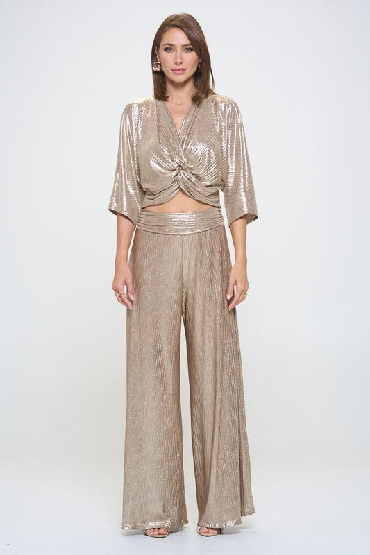 Metallic Print Short Sleeve Top w Front Twist-4