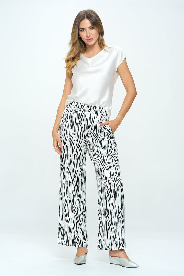 Satin Stretch Zebra Print Pants with Pockets-4