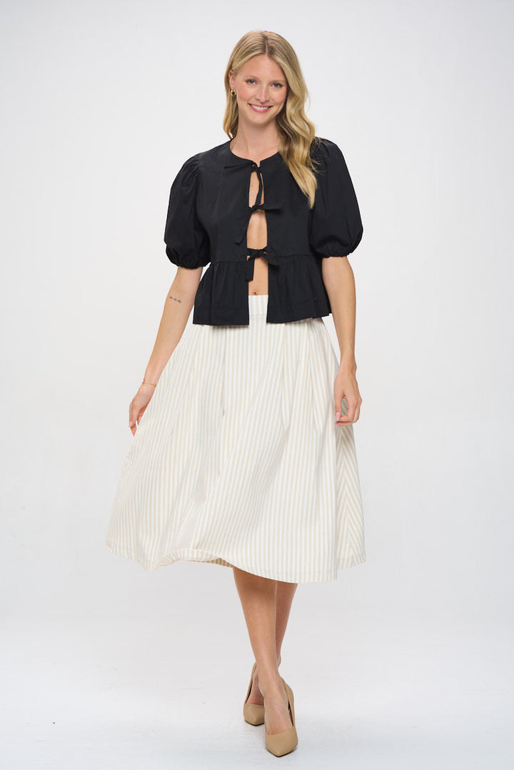 Cotton Puff Sleeve Top with Front Tie Detail-4