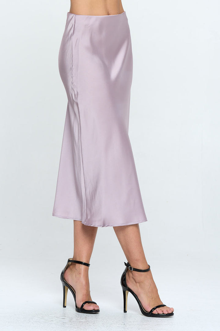 Solid Stretch Satin Midi Skirt-1