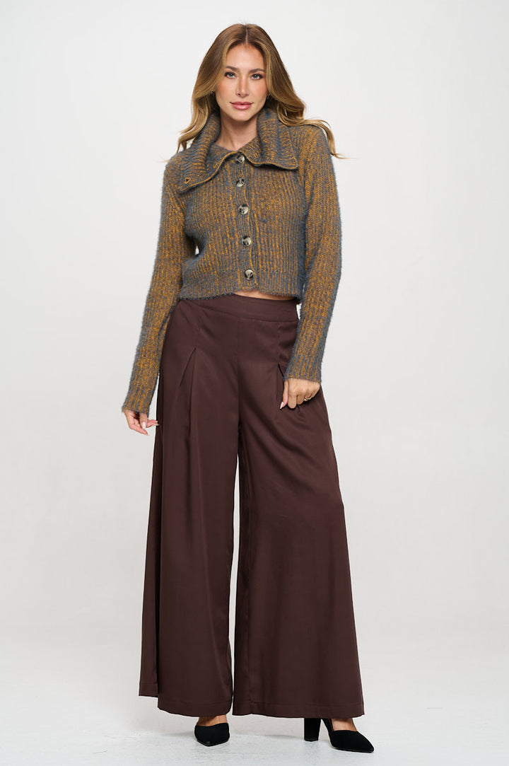 Knit Long Sleeve Collard Cardigan with Buttons-4