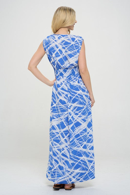 Abstract V neck Sleeveless Maxi Dress with Slit-4