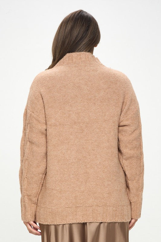 Turtleneck Long Sleeve Sweater with Braid Detail-3