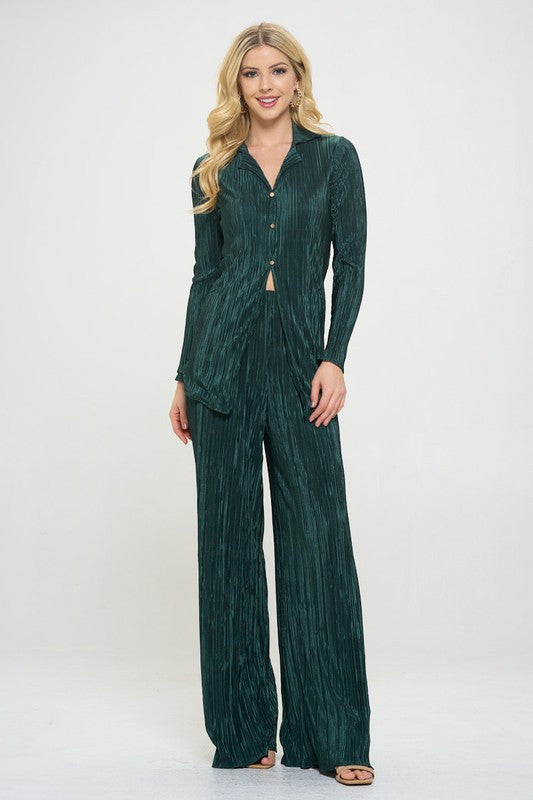 Plisse Solid Button Down Top with Collar-6
