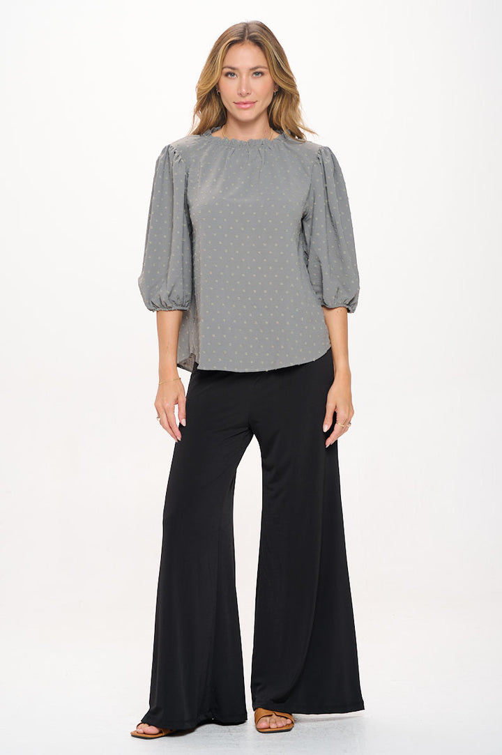 Textured Puff Sleeve Top with Smock neck-4