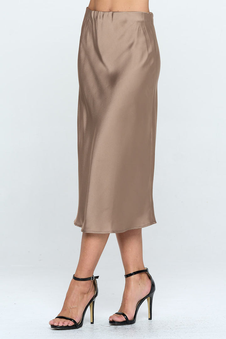 Solid Stretch Satin Midi Skirt-1
