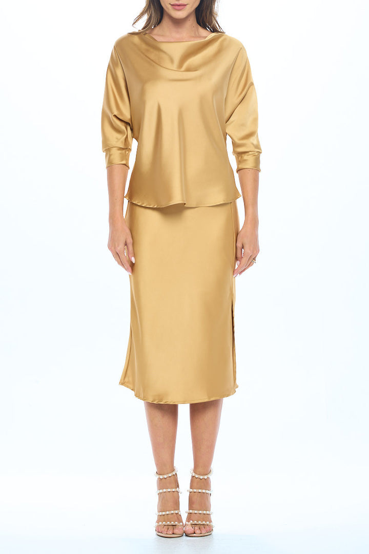 Satin Vibrant Cowl neck 3/4 Sleeve Top-3