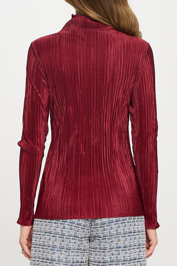 Plisse Long Sleeve Mock Neck Top-4