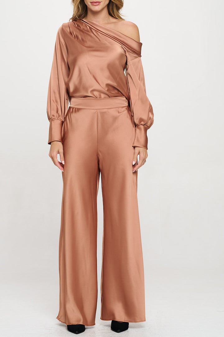 Dropped Shoulder Long Sleeve Satin Top-4