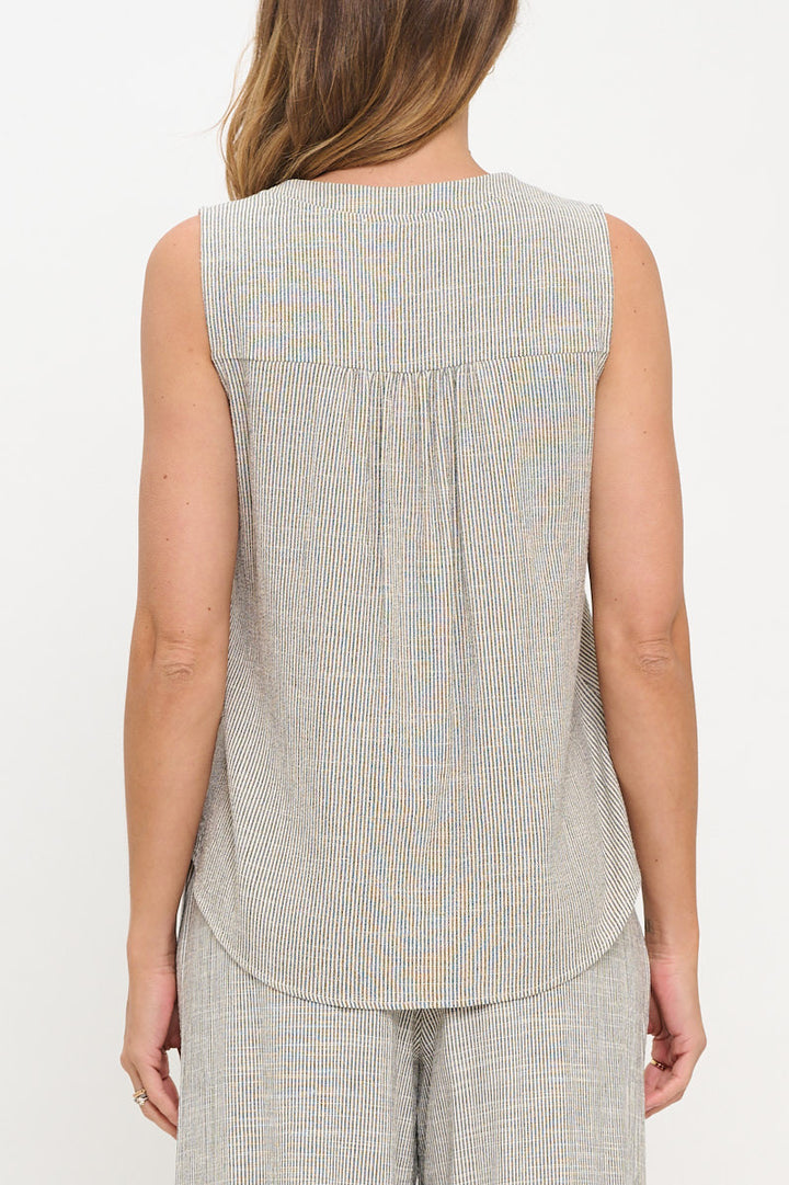 Linen Striped V neck Sleeveless Top-3