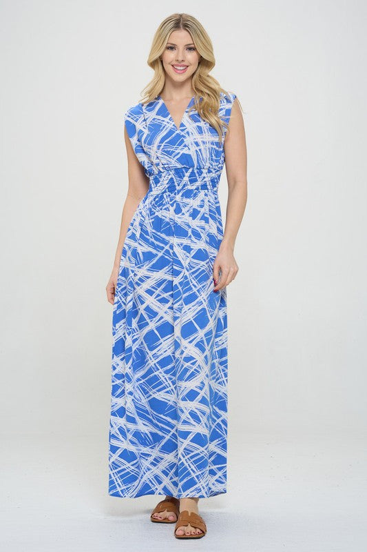 Abstract V neck Sleeveless Maxi Dress with Slit-2
