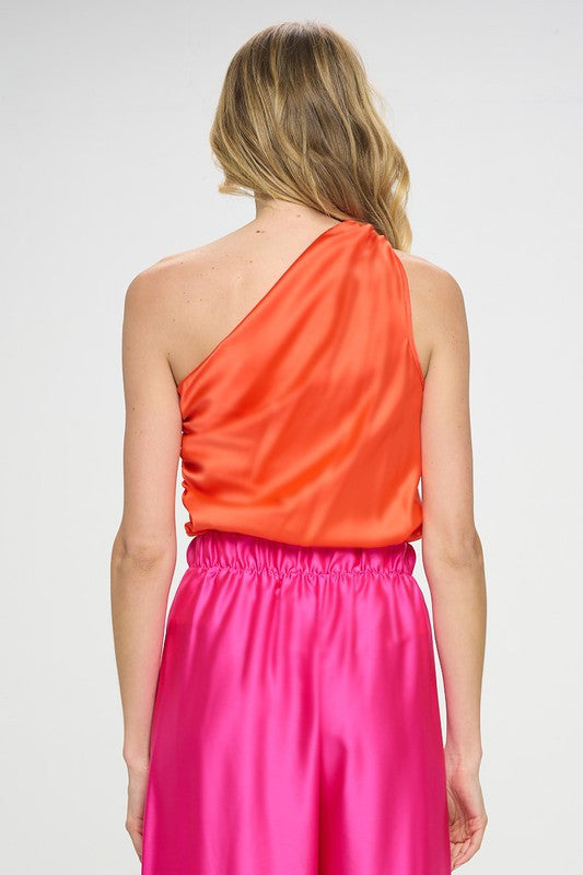 Silky Satin One Shoulder Ruched Top-3