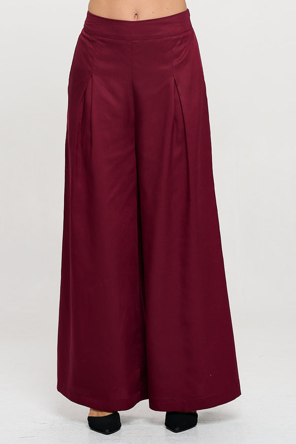 Tencel Solid Wide Leg Pants with Pockets-0